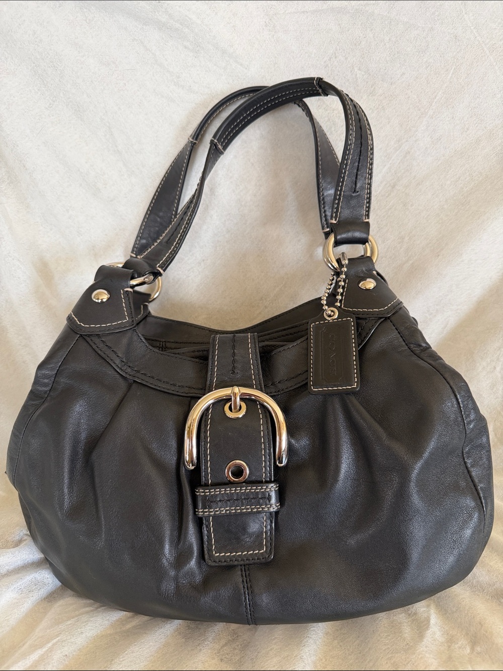 Coach Black Leather Shoulder Bag with Buckle Accent - Picture 1 of 9